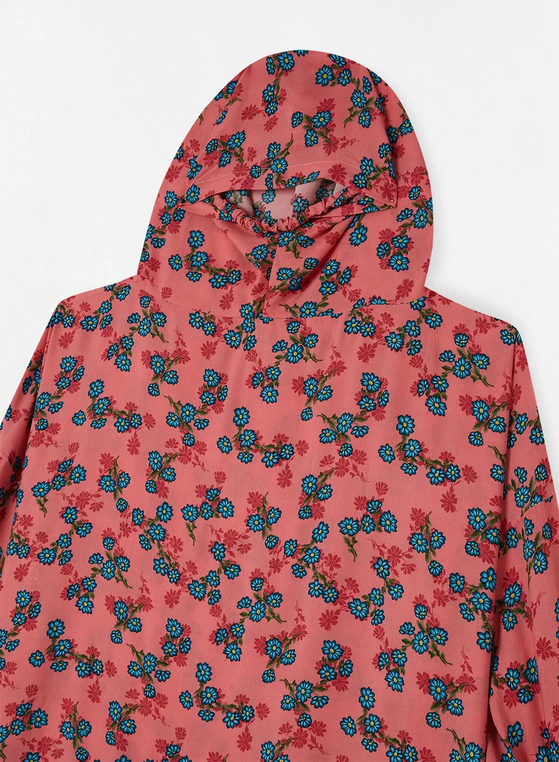 Hayat Praying Dress With Floral Prints And With Attached Veil