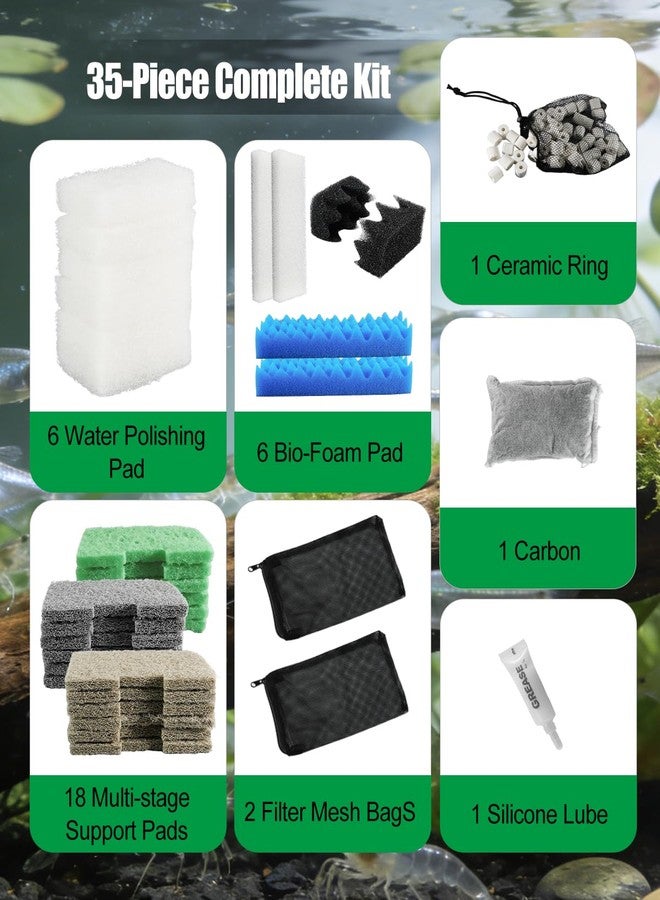 GUXPCH 35 Pcs Filter Media Kit Fit for 406 407 Canister Filters, Includes Water Polishing Pad, Bio-Foam Pad, Multi-Stage Support Pads, Ceramic Ring, Carbon, Silicone Lube, Filter Mesh Bag - Image 3