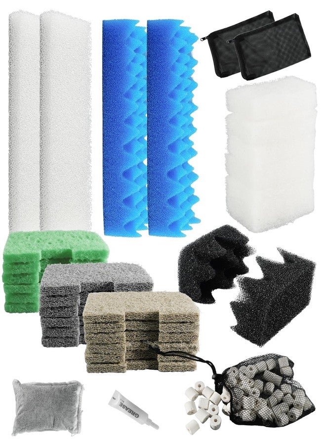 GUXPCH 35 Pcs Filter Media Kit Fit for 406 407 Canister Filters, Includes Water Polishing Pad, Bio-Foam Pad, Multi-Stage Support Pads, Ceramic Ring, Carbon, Silicone Lube, Filter Mesh Bag - Image 1
