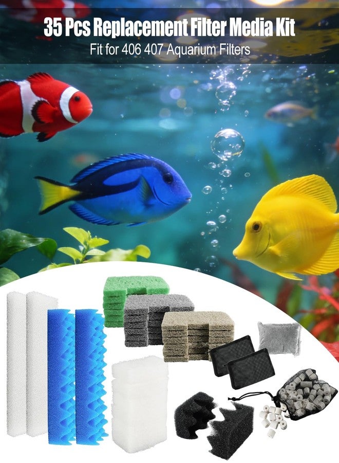 GUXPCH 35 Pcs Filter Media Kit Fit for 406 407 Canister Filters, Includes Water Polishing Pad, Bio-Foam Pad, Multi-Stage Support Pads, Ceramic Ring, Carbon, Silicone Lube, Filter Mesh Bag - Image 2