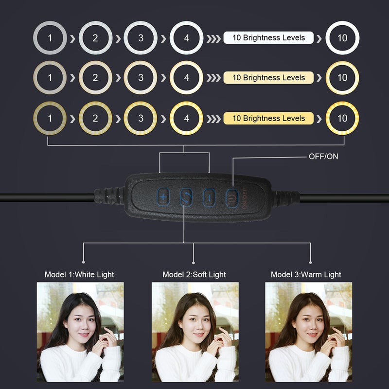 docooler 10" Dimmable LED Selfie Round Light Brightness Adjustable Lamp Multicolour - Image 2