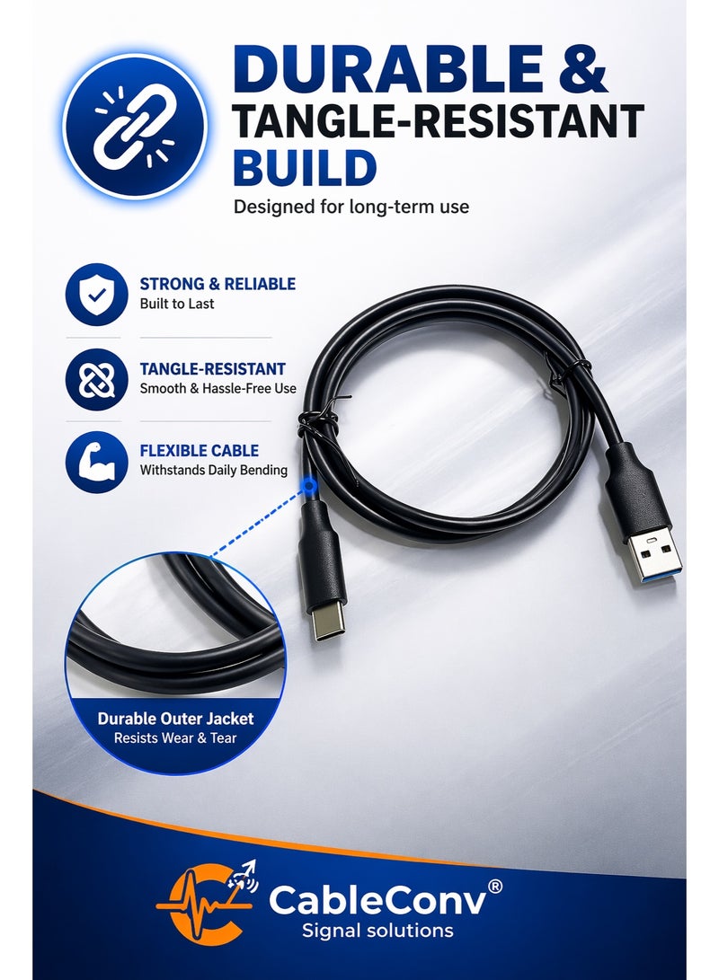 ​كابل كونف كابل USB 3.0 إلى Type-C بقدرة 60 واط، بطول 3 أمتار، يدعم الشحن السريع ونقل البيانات عالي السرعة. - Image 2