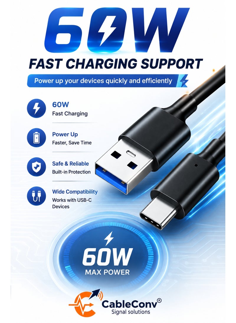 ​كابل كونف كابل USB 3.0 إلى Type-C بقدرة 60 واط، بطول 3 أمتار، يدعم الشحن السريع ونقل البيانات عالي السرعة. - Image 5