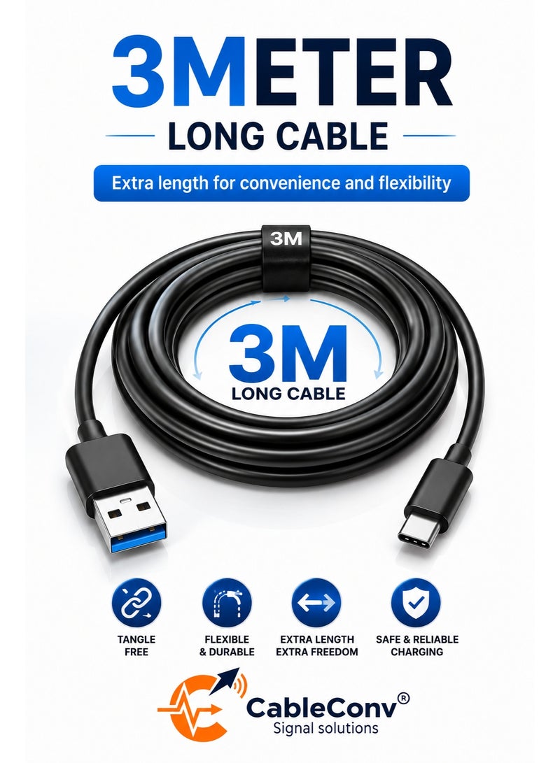​كابل كونف كابل USB 3.0 إلى Type-C بقدرة 60 واط، بطول 3 أمتار، يدعم الشحن السريع ونقل البيانات عالي السرعة. - Image 4