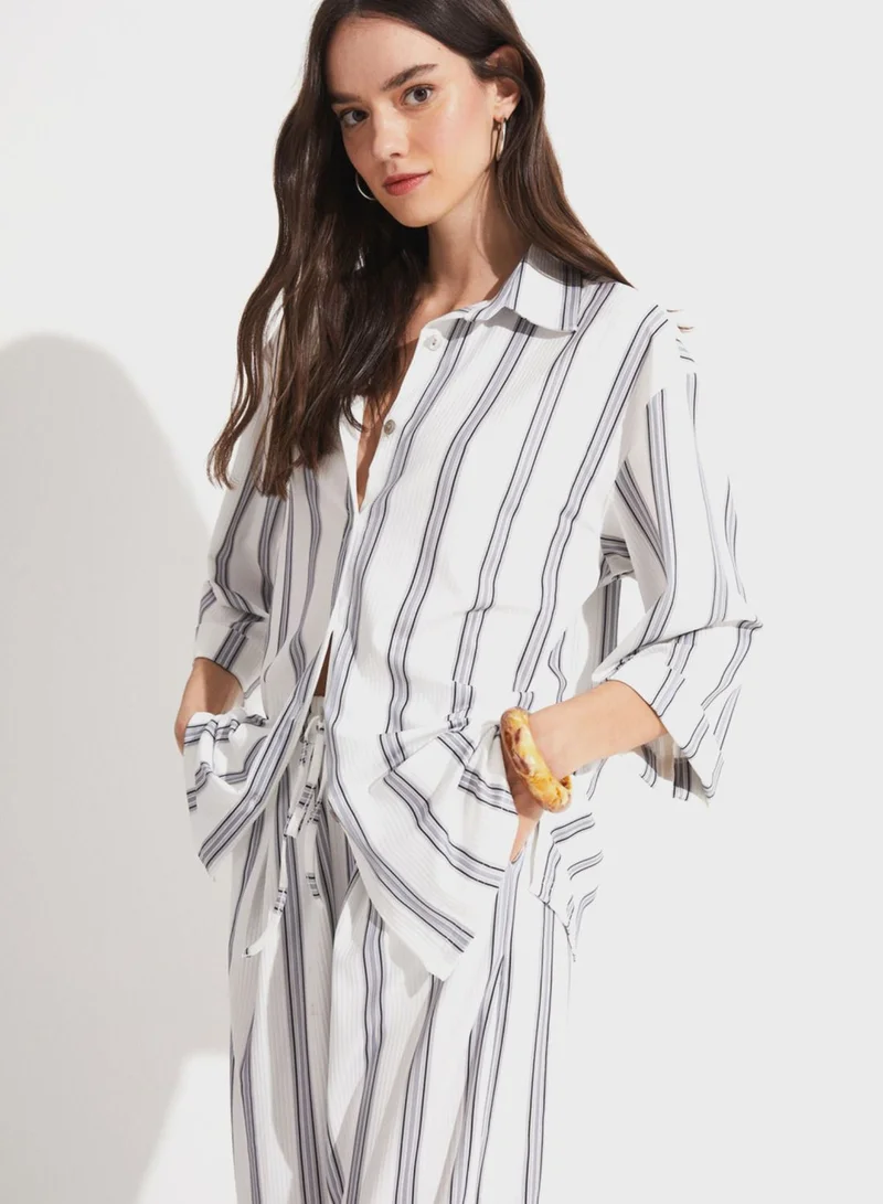 جون Striped Button Detail Shirt & Pant Set