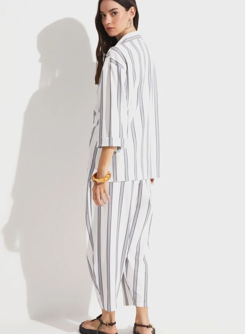 جون Striped Button Detail Shirt & Pant Set