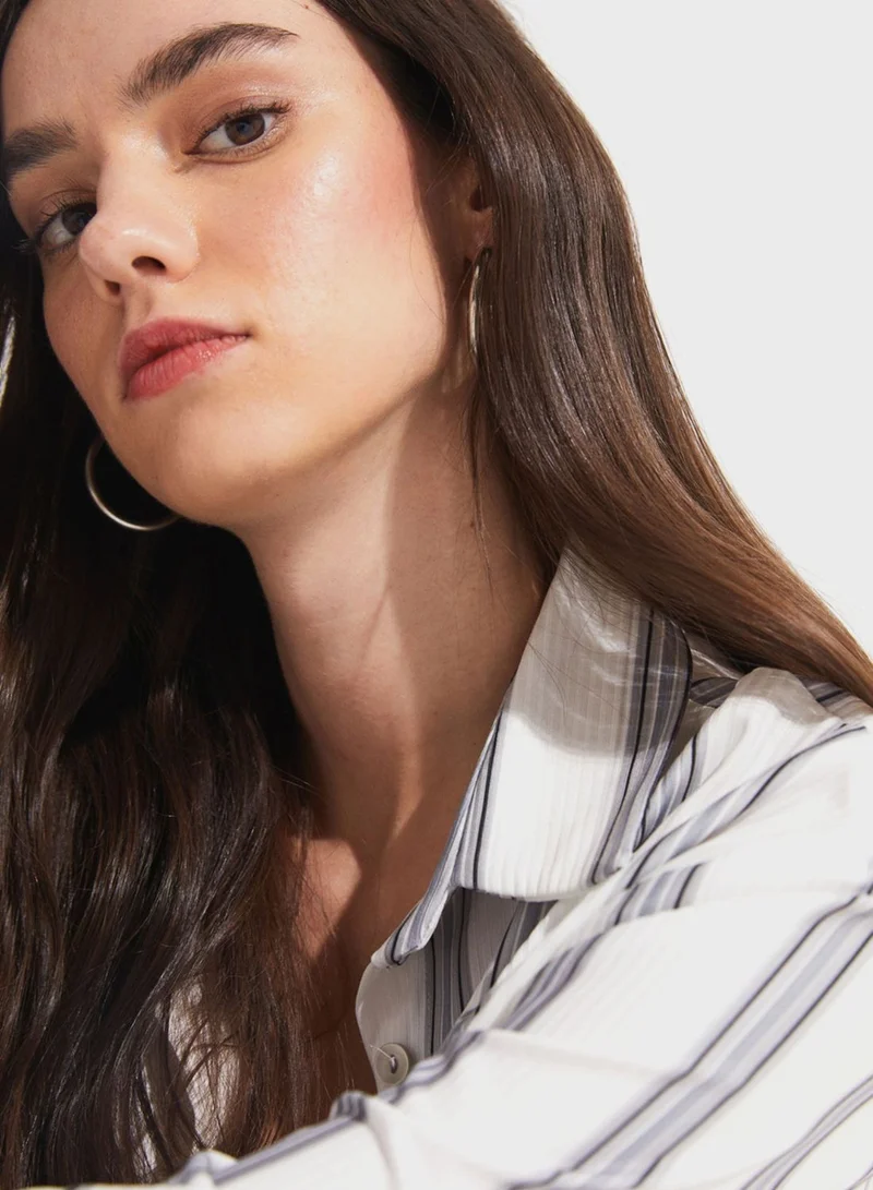 جون Striped Button Detail Shirt & Pant Set