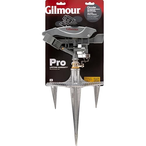 Gilmour Pro Heavy Duty Circular Water Sprinkler with Spike Base Rotating Sprinkler Head with Adjustable Spray Pattern Lawn Sprinkler for Large Area Coverage Silver - Image 3