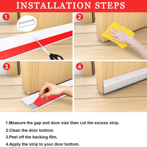 Nasmodo 39 Inch Door Bottom Sealing Strip Guard Self Adhesive Door Gap Filler Rubber Silicon Seals for Bottom Stopper Insect Sealer Weather Strip Protector from Insect, Bugs, Air & Dust (White) - Image 5