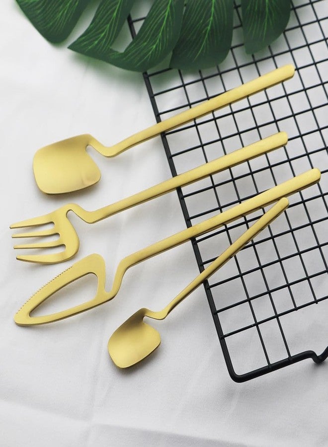 JUVIW 4-Piece 304 Stainless Steel Black Dinner Spoons Set with Unique Design, Creative for Kitchens Home and Restaurant, Matte Finished Dishwasher Safe - Dinner Spoons (Gold) - Image 1