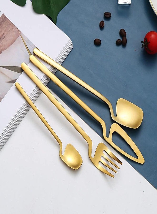 JUVIW 4-Piece 304 Stainless Steel Black Dinner Spoons Set with Unique Design, Creative for Kitchens Home and Restaurant, Matte Finished Dishwasher Safe - Dinner Spoons (Gold) - Image 3