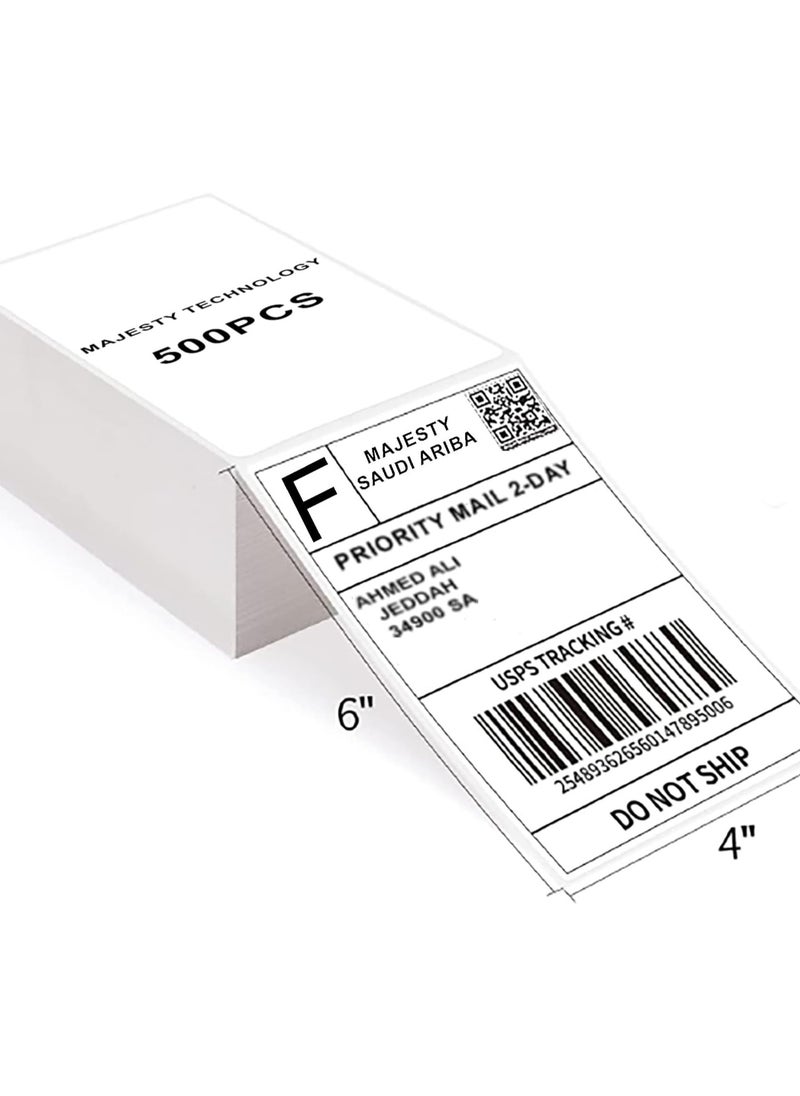 Majesty Majesty Thermal Shipping Labels - 10.16 x 15.24 cm (4 x 6 Inch) - 500 Pack High Quality Labels, Compatible with Thermal Shipping Printers, Shipping Label Printers, E-Shops, Shipping Companies  - Image 1