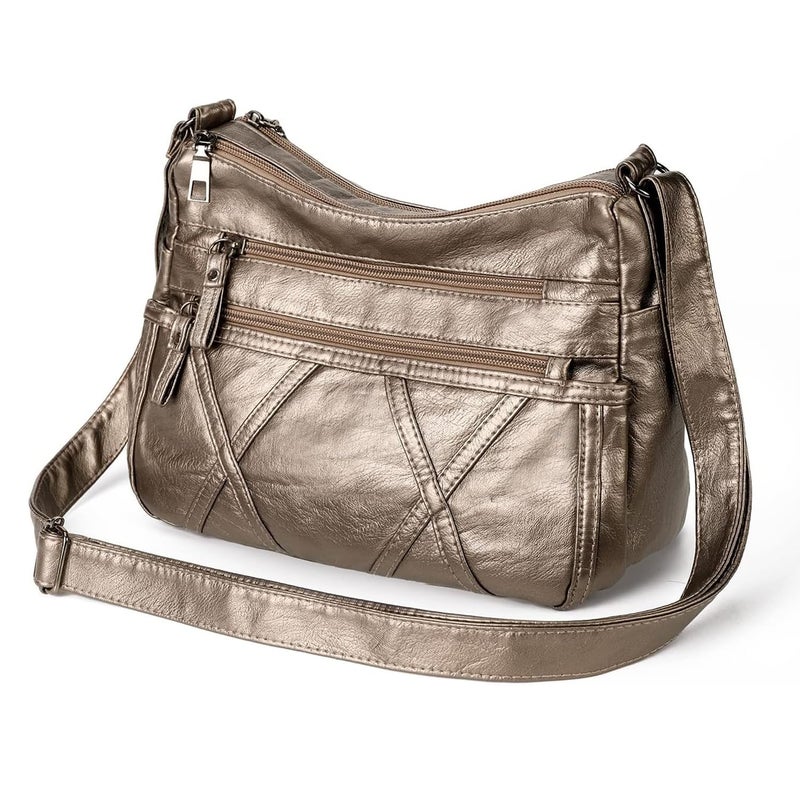 Gladdon Small Crossbody Bags for Women Leather Shoulder Purses Vegan Womens Cross body Bag Lightweight Bronze - Image 1