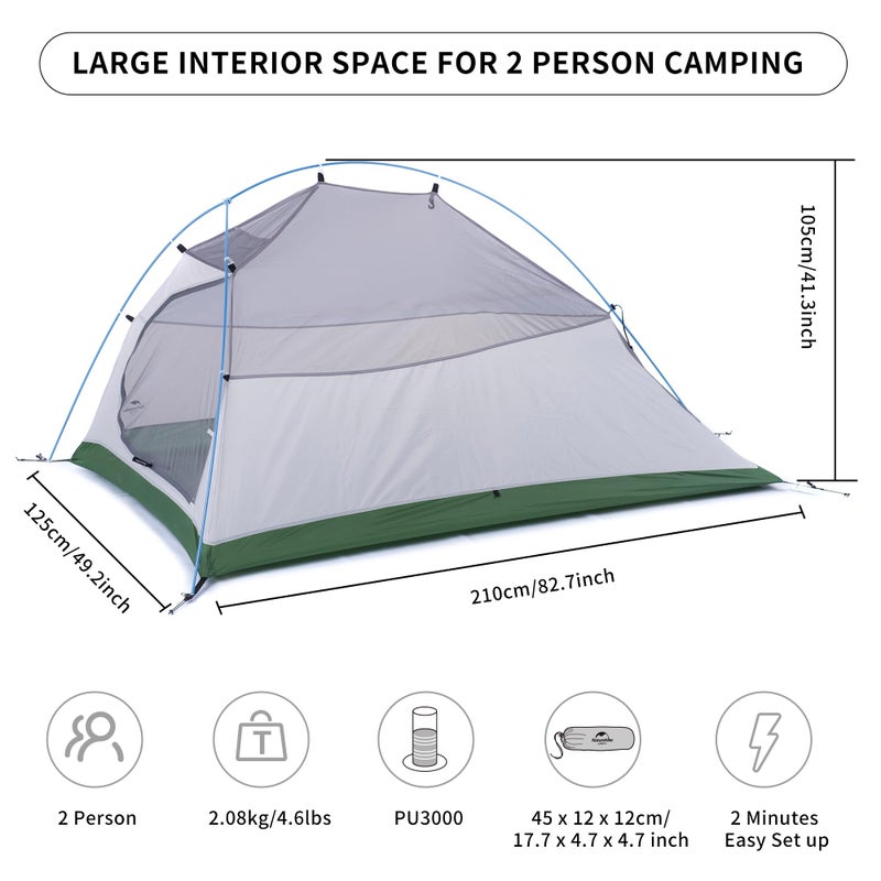 Naturehike Updated Cloud up 2 tent-new version 210T Bud green + mats - Image 2