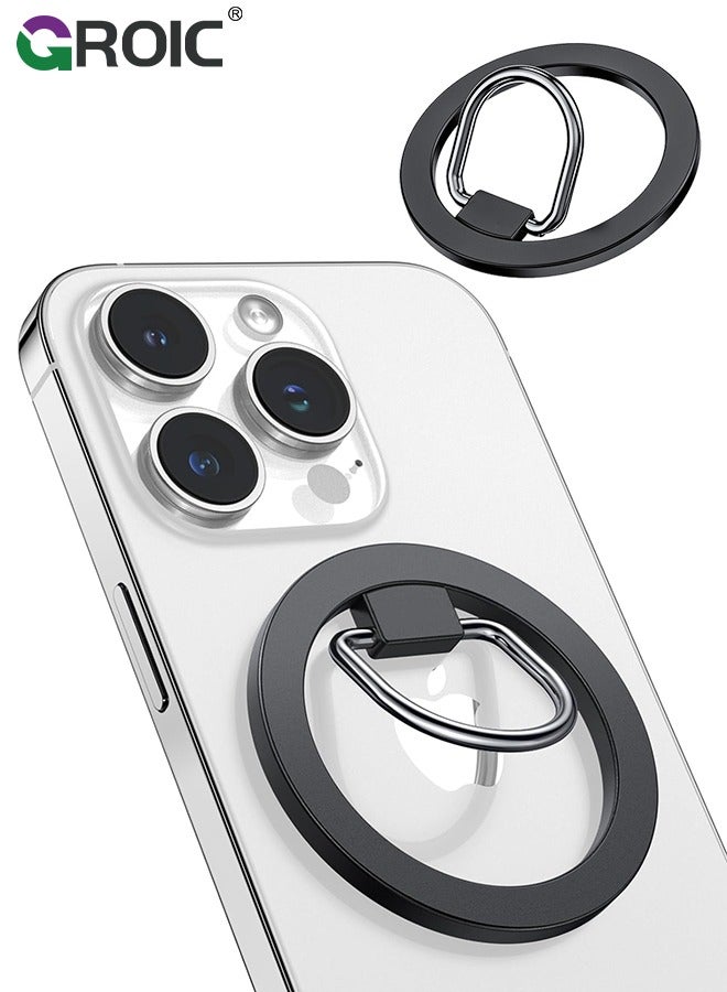 GROIC 3-in-1 Design Black Magnetic Phone Grip for Magsafe Dual-Sided Magnetic Phone Ring Holder, Magnetic Phone Ring Stand Finger Grip Kickstand and Stand, MagSafe Accessories for iPhone 15/14/13/12  - Image 1