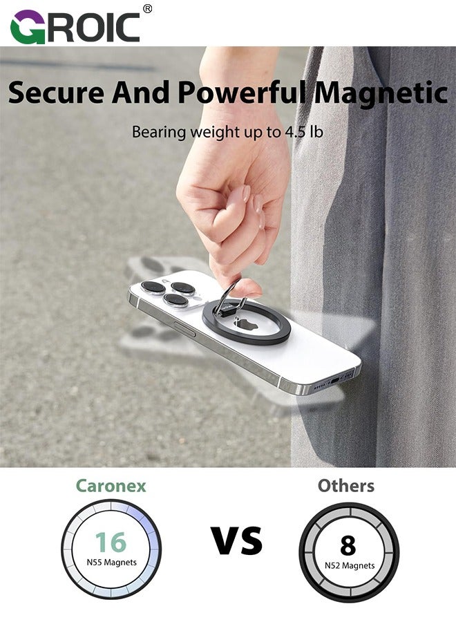 GROIC 3-in-1 Design Black Magnetic Phone Grip for Magsafe Dual-Sided Magnetic Phone Ring Holder, Magnetic Phone Ring Stand Finger Grip Kickstand and Stand, MagSafe Accessories for iPhone 15/14/13/12  - Image 2