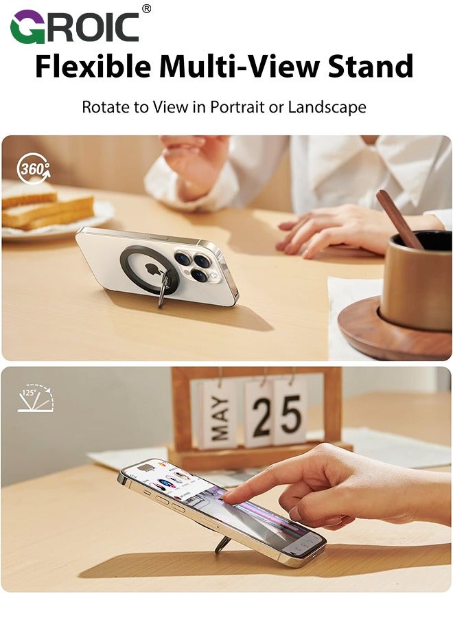 GROIC 3-in-1 Design Black Magnetic Phone Grip for Magsafe Dual-Sided Magnetic Phone Ring Holder, Magnetic Phone Ring Stand Finger Grip Kickstand and Stand, MagSafe Accessories for iPhone 15/14/13/12  - Image 4