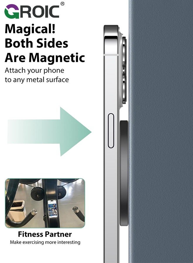 GROIC 3-in-1 Design Black Magnetic Phone Grip for Magsafe Dual-Sided Magnetic Phone Ring Holder, Magnetic Phone Ring Stand Finger Grip Kickstand and Stand, MagSafe Accessories for iPhone 15/14/13/12  - Image 3