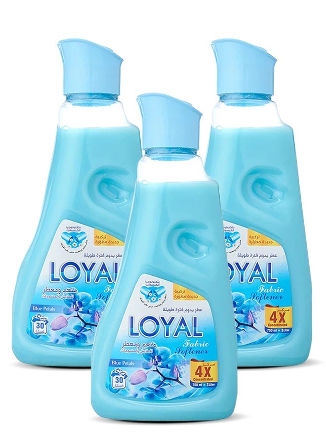 loyal Fabric Softener Freshener Concentrated Blue Petals 30 Washes 3x750ml  - Image 1