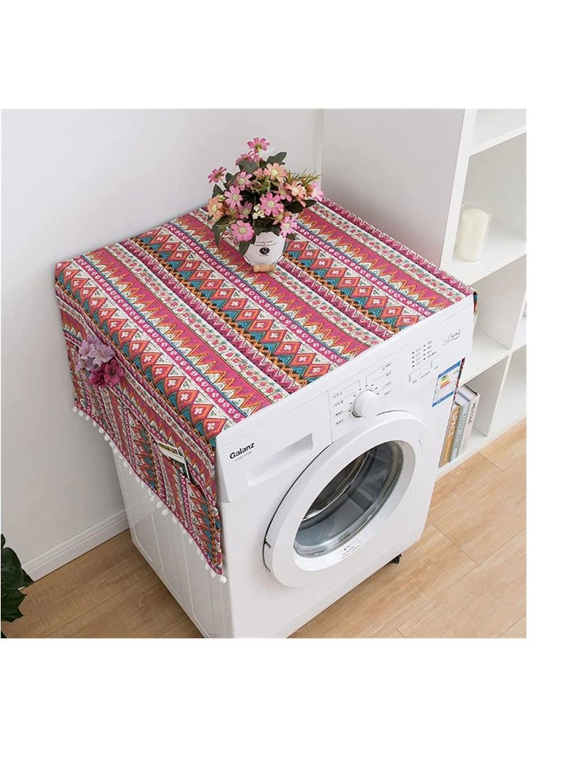 Refrigerator Dust-Proof Cover, Cotton Washing Machine Waterproof Cover with Side Storage Bags, Multi-Purpose Top Covers, Universal Cover Cloth for Home and Kitchen (Red)  - Image 1
