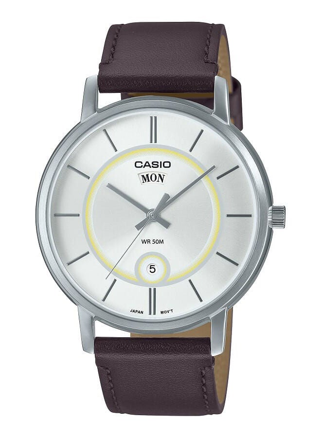 CASIO Men Watch Analog White Dial Genuine Leather Band MTP-B120L-7AVDF - Image 1