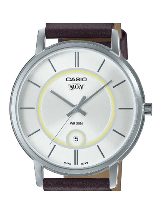 CASIO Men Watch Analog White Dial Genuine Leather Band MTP-B120L-7AVDF - Image 3