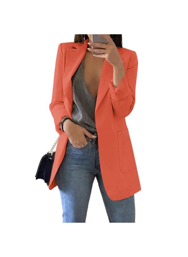 Cnkwei Womens Casual Blazers Open Front Long Sleeve Lapel Collar Work Office Jacket, Orange Red, S - Image 1
