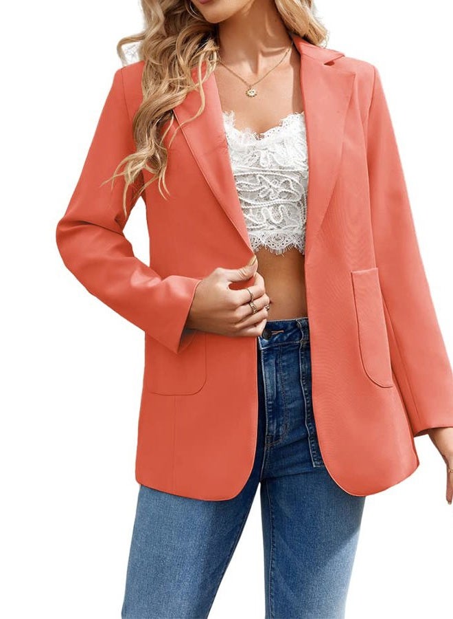 Cnkwei Womens Casual Blazers Open Front Long Sleeve Lapel Collar Work Office Jacket, Orange Red, S - Image 3