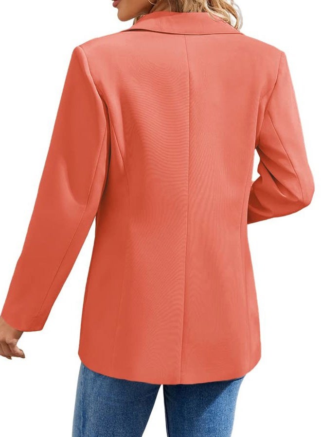 Cnkwei Womens Casual Blazers Open Front Long Sleeve Lapel Collar Work Office Jacket, Orange Red, S - Image 4