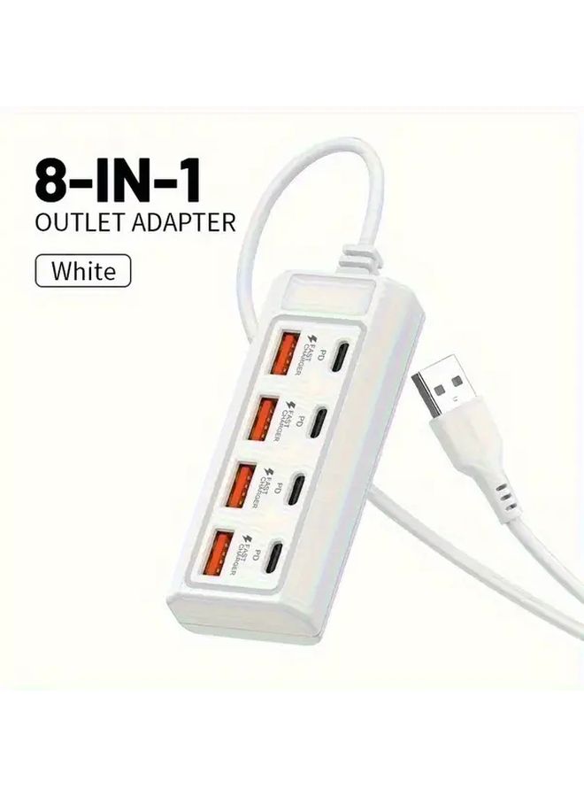 White 8 In 1 USB Hub 4 Ports With 25W PD Fast Charging For Laptop Tablet Phone - Image 5