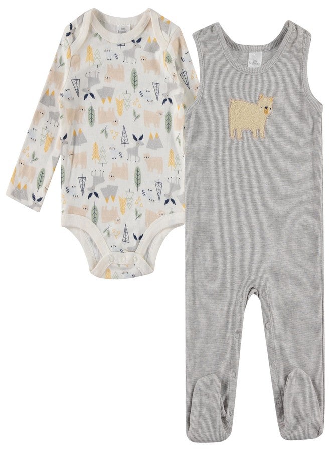 Cudlie Infant Boys 2-Piece Overall & Long-Sleeve Bodysuit Set with Bottom Snaps - Soft, Cozy & Adorable Outfit - Image 2