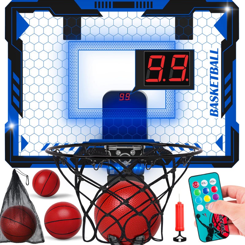maysida Remote Control Basketball Hoop Indoor for KidsOver The Door Basketball Hoop with LED Light Scoreboard 4 Balls Air Pump Bag Mini Hoop Gift Sport Toy for Boys Girls 3 4 5 6 7 8 9 10 11 12 Blue - Image 4