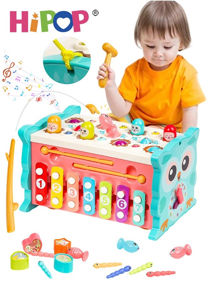 HIPOP Pounding Toys For Toddlers, Activity Cube Baby Toys, Pull Along Bus, Owl Shape, Whack-a-Mole, Fishing, Xylophone & More, Shape Sorting, Interactive & Educational Play  - Image 1