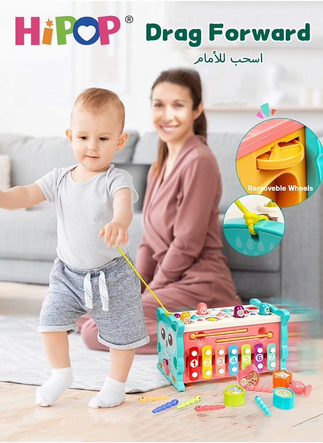 HIPOP Pounding Toys For Toddlers, Activity Cube Baby Toys, Pull Along Bus, Owl Shape, Whack-a-Mole, Fishing, Xylophone & More, Shape Sorting, Interactive & Educational Play  - Image 3