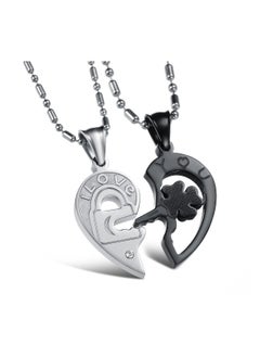 SYOSI Stainless Steel His and Her Heart Lock Key Matching Puzzle Couples Pendant Necklace for Lovers Engagement Gift  - Image 1