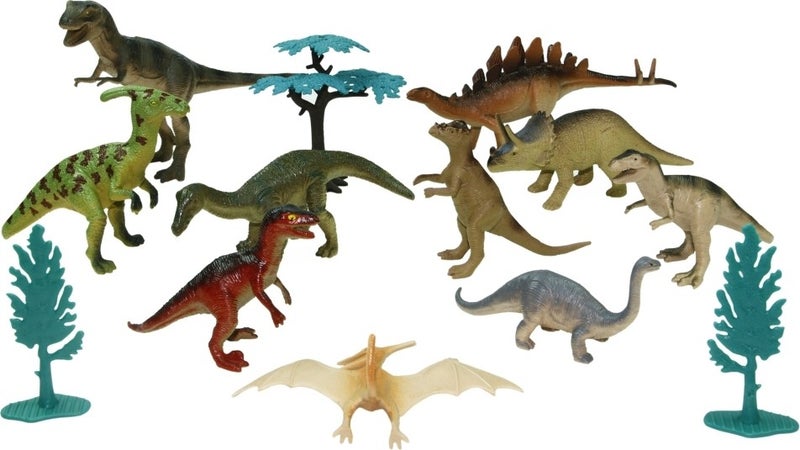 13 Piece Dinosaur Set in a Bucket Toy Plastic Dinosaurs D6404