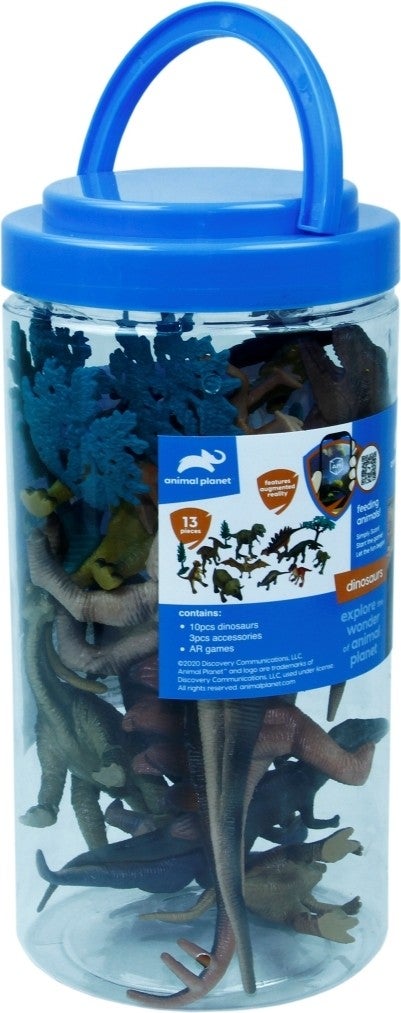 13 Piece Dinosaur Set in a Bucket Toy Plastic Dinosaurs D6404