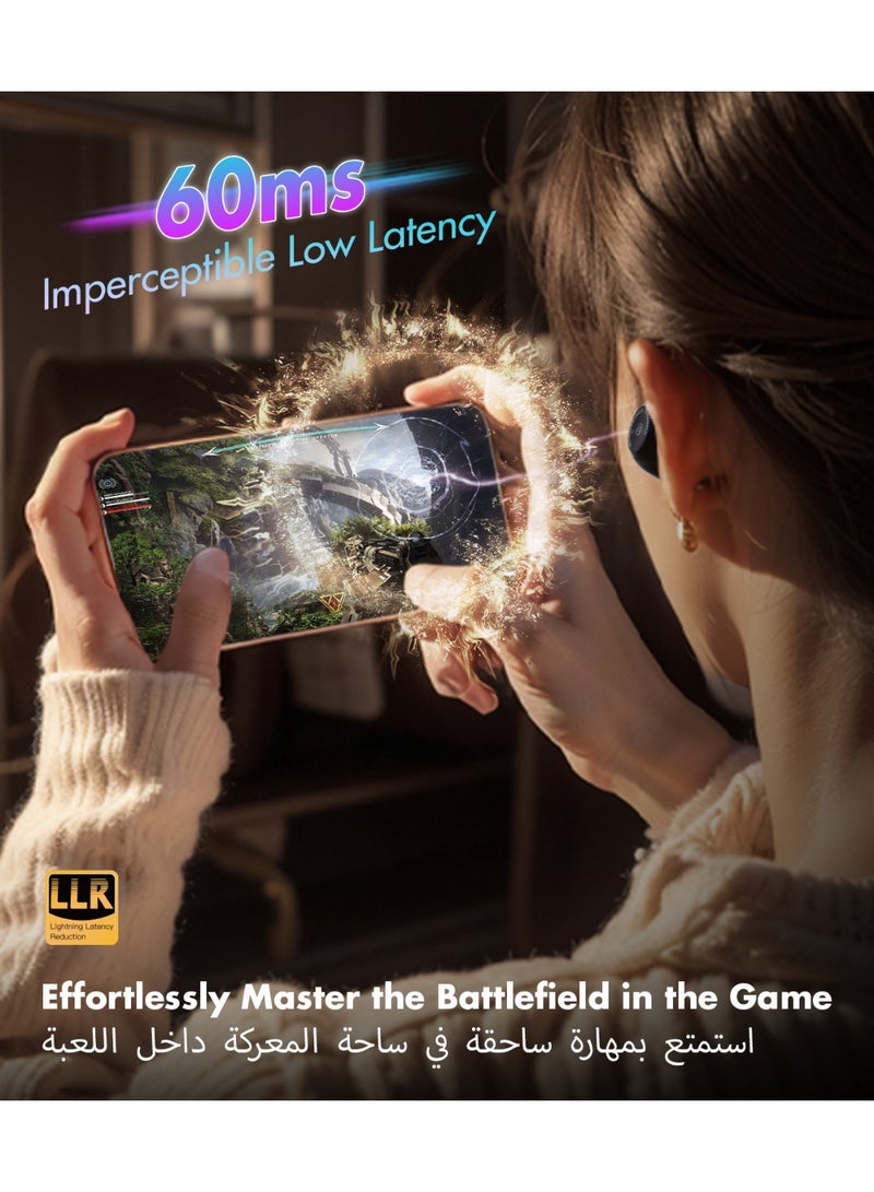 ROSESELSA Ceramics Gaming Earbuds, 60ms Low Latency Bluetooth 5.3 Wireless Earphones, AI ENC Dual Mic, 28H Playtime for PUBG, iPhone & Android - Image 3