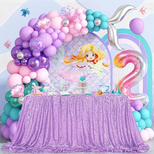 QueenDream Lilac Sequin Tablecloth 60x102 Mermaid Tablecloth Lavender Glitter Tablecloth for Wedding Birthday Baby Shower Mermaid Decorations