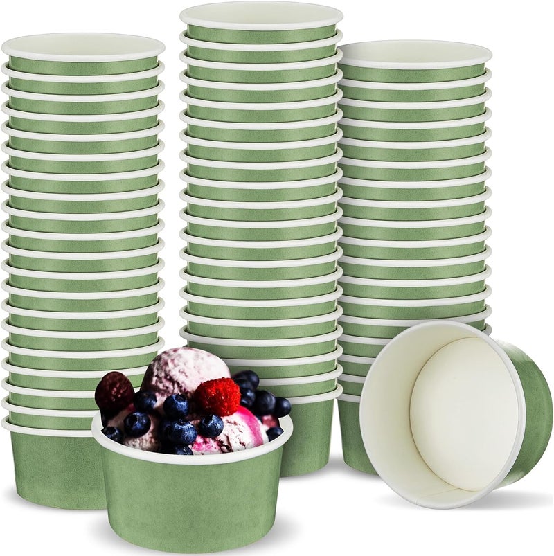 Maxdot 4 oz Dessert Cups, 60 Sage Green Disposable Ice Cream Cups, Paper Yogurt Bowls, for Hot and Cold Foods, Suitable for Gelato or Mousse - Image 1