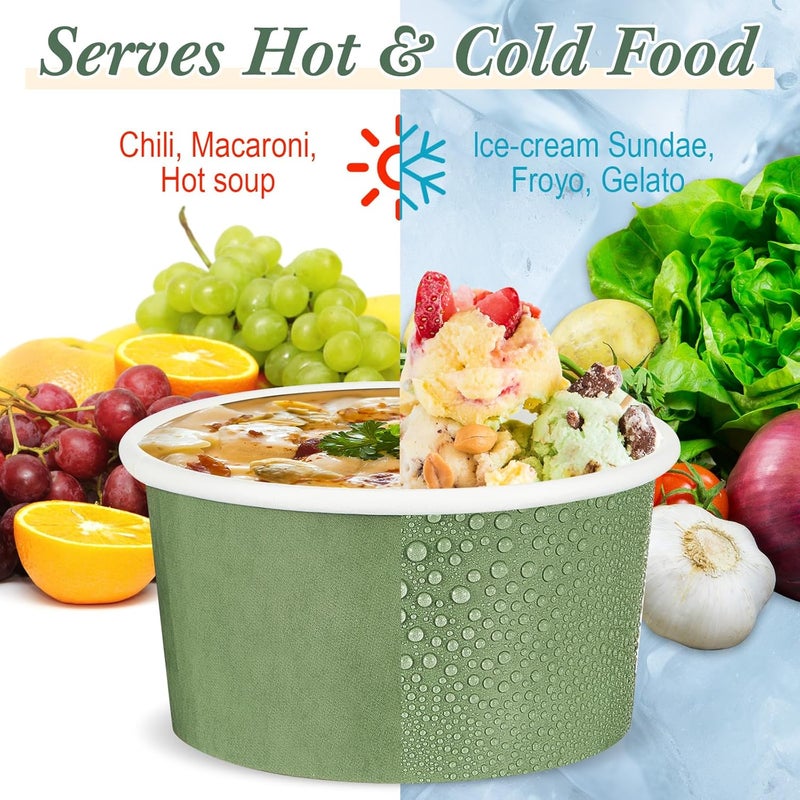 Maxdot 4 oz Dessert Cups, 60 Sage Green Disposable Ice Cream Cups, Paper Yogurt Bowls, for Hot and Cold Foods, Suitable for Gelato or Mousse - Image 5