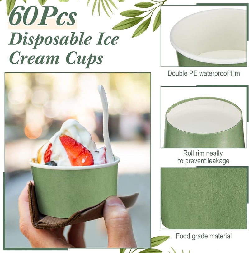 Maxdot 4 oz Dessert Cups, 60 Sage Green Disposable Ice Cream Cups, Paper Yogurt Bowls, for Hot and Cold Foods, Suitable for Gelato or Mousse - Image 3