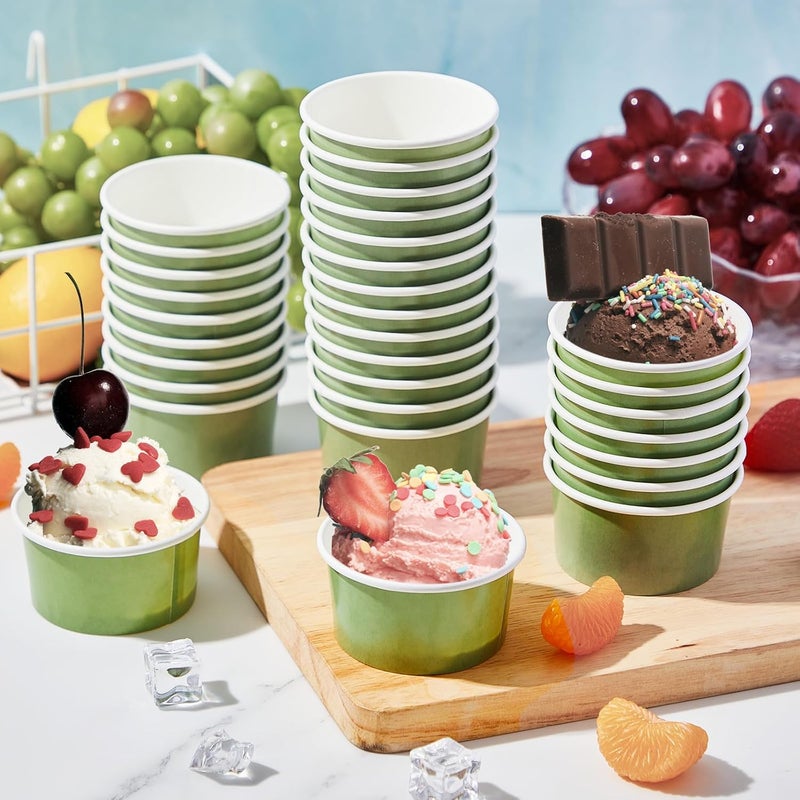 Maxdot 4 oz Dessert Cups, 60 Sage Green Disposable Ice Cream Cups, Paper Yogurt Bowls, for Hot and Cold Foods, Suitable for Gelato or Mousse - Image 4
