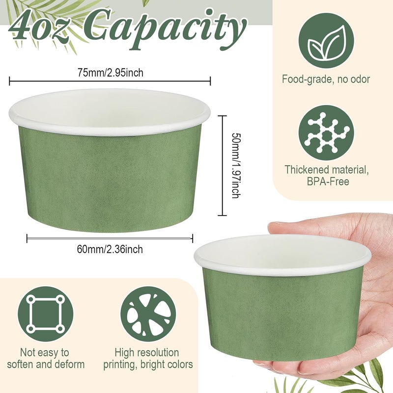 Maxdot 4 oz Dessert Cups, 60 Sage Green Disposable Ice Cream Cups, Paper Yogurt Bowls, for Hot and Cold Foods, Suitable for Gelato or Mousse - Image 2