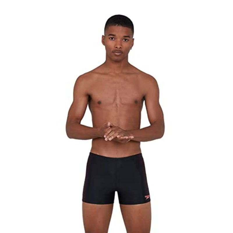Speedo Men's Placement Aquashort for swimming pools and beaches, made of quick-dry polyester-spandex blend, navy blue with reflective logo, UV protection and chlorine resistance - Image 2