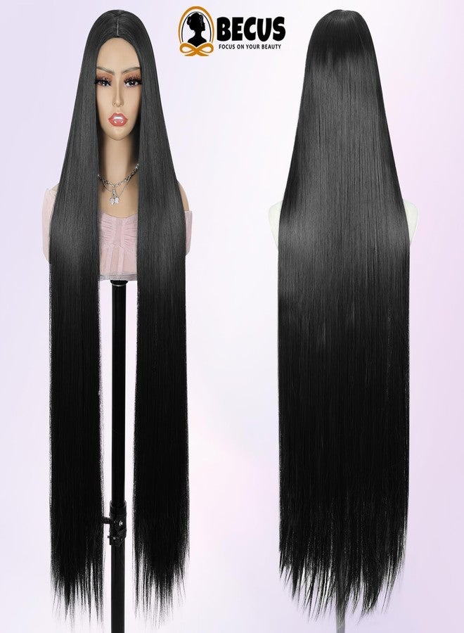BECUS Extra Long Wig 40 Inch Long Black Wig for Women, Straight Glueless Wigs with Side or Center Part,No Headband Natural Look Hair for Cosplay, Daily Wear, Party(40''-Black) - Image 5