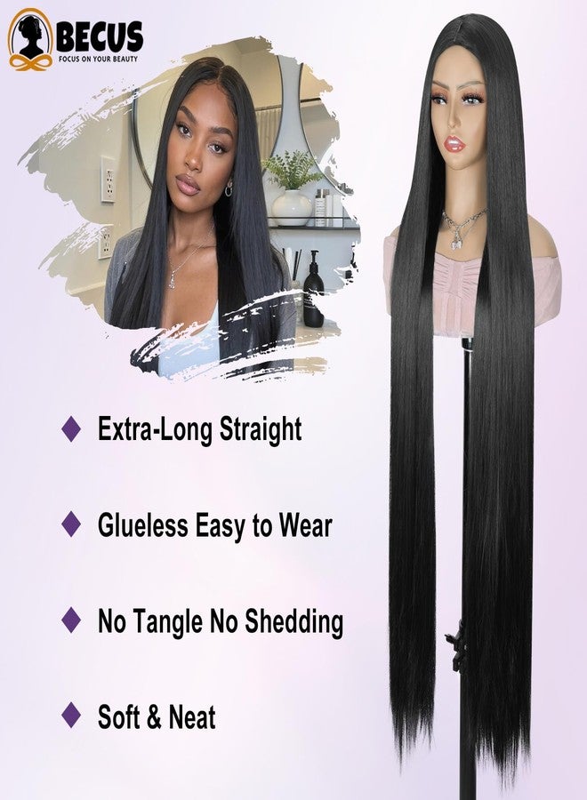 BECUS Extra Long Wig 40 Inch Long Black Wig for Women, Straight Glueless Wigs with Side or Center Part,No Headband Natural Look Hair for Cosplay, Daily Wear, Party(40''-Black) - Image 4