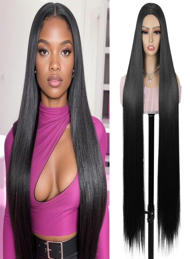 BECUS Extra Long Wig 40 Inch Long Black Wig for Women, Straight Glueless Wigs with Side or Center Part,No Headband Natural Look Hair for Cosplay, Daily Wear, Party(40''-Black) - Image 1