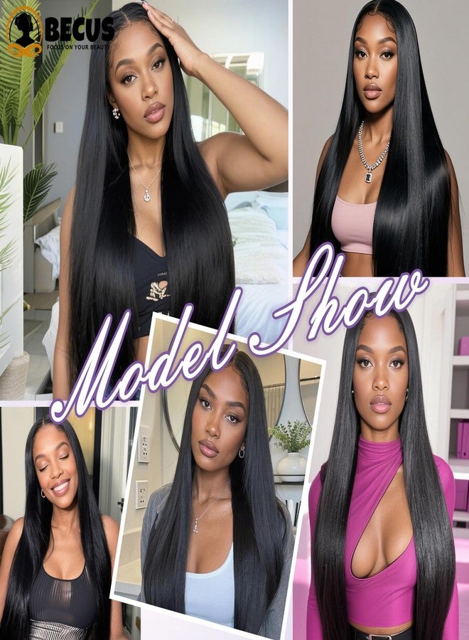BECUS Extra Long Wig 40 Inch Long Black Wig for Women, Straight Glueless Wigs with Side or Center Part,No Headband Natural Look Hair for Cosplay, Daily Wear, Party(40''-Black) - Image 3