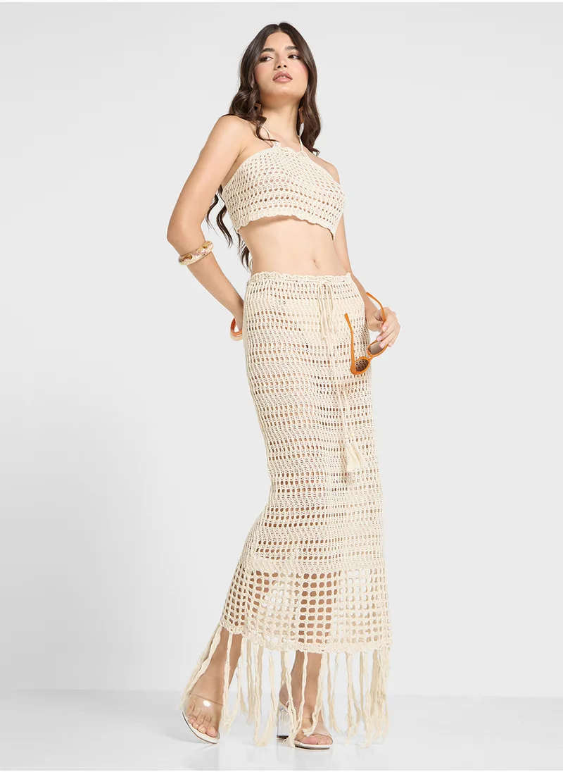 جينجر Crotchet Halter Top & Midi Skirt Set